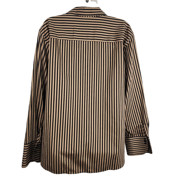 Chico's Women's No Iron Sateen Imperial Stripe Shirt 20/22 Black Neutral Button - Picture 2 of 11